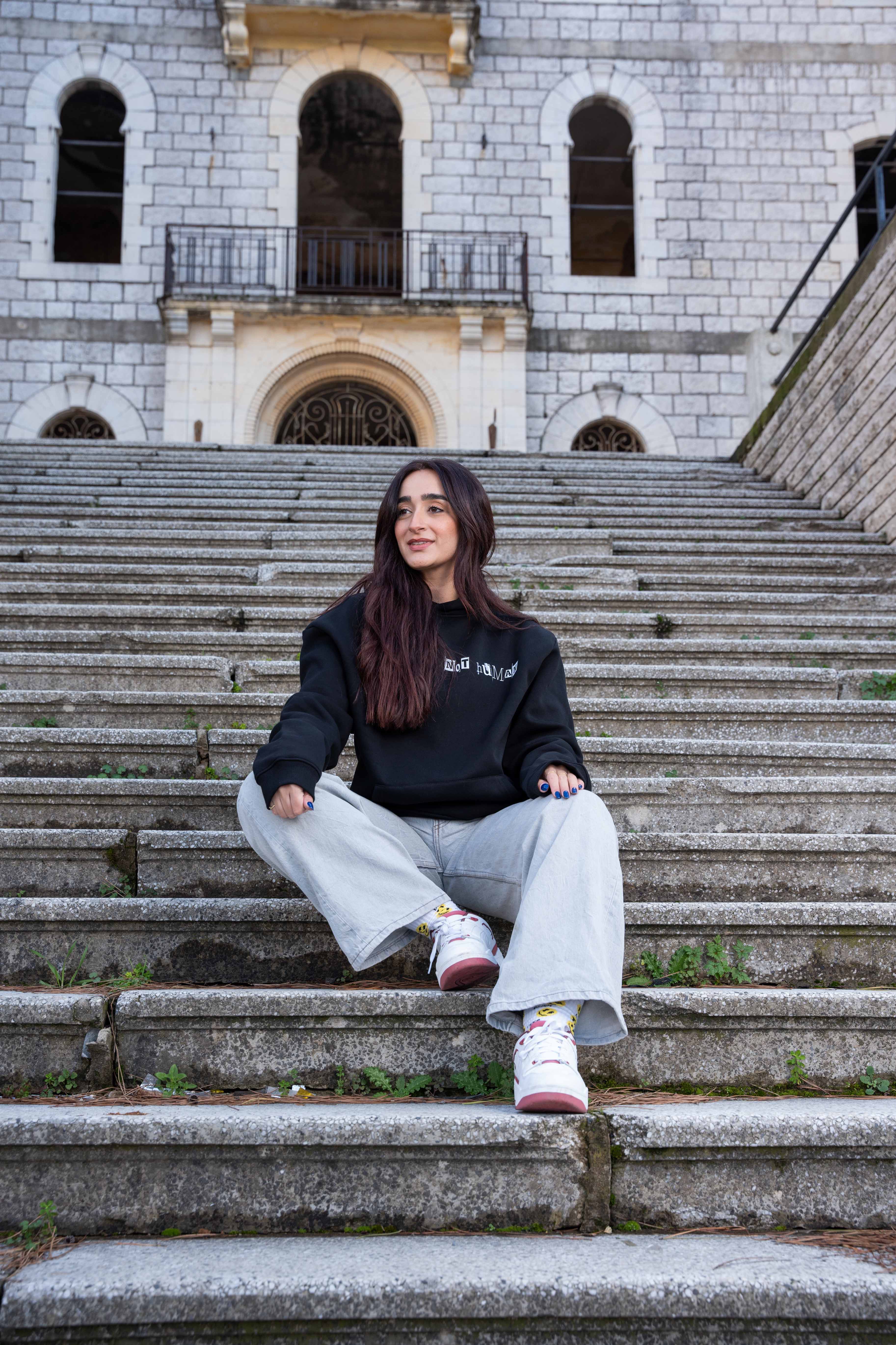 Relaxed fit hoodie black -Not human