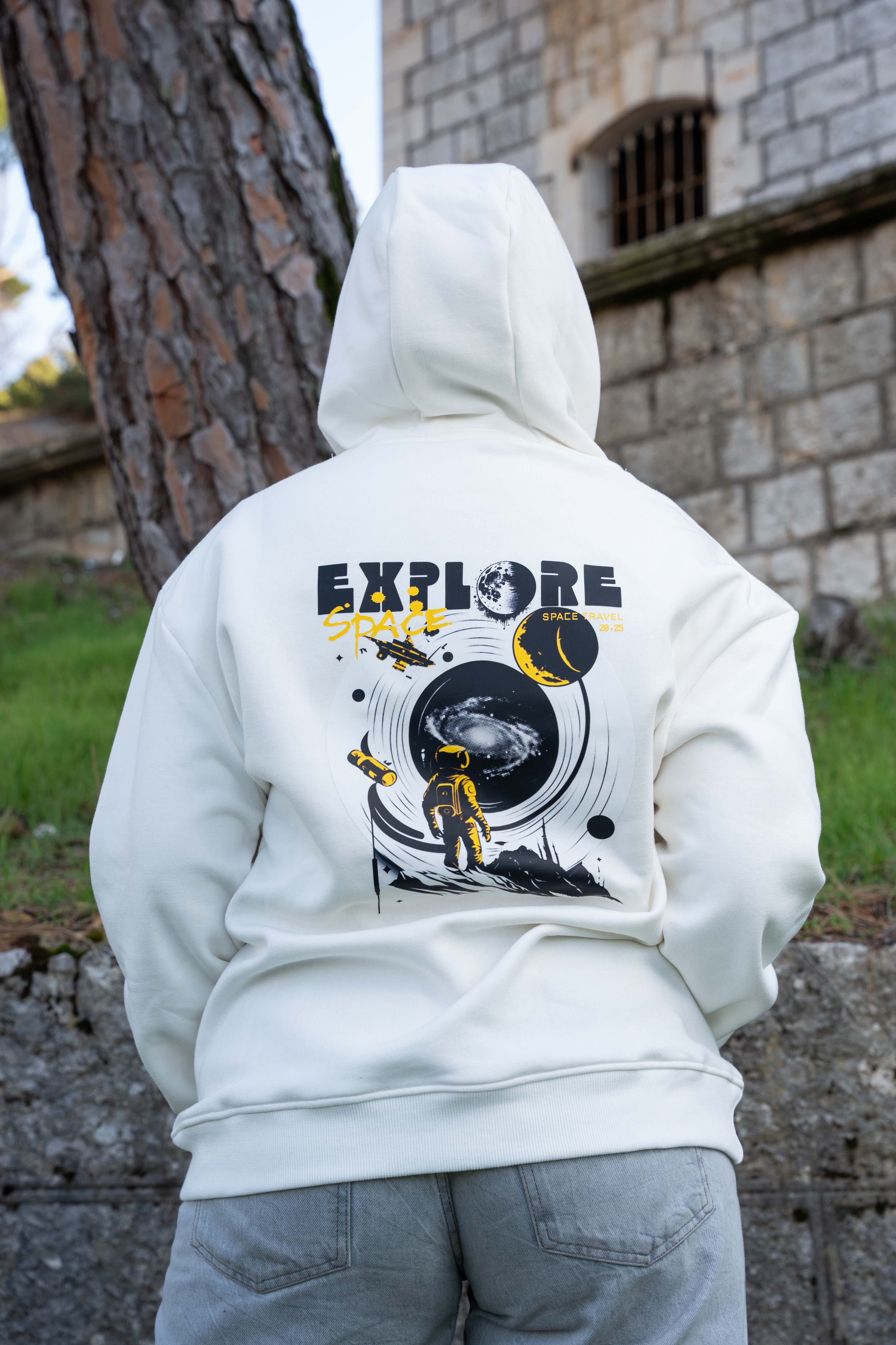 Relaxed fit hoodie off white - explore-space