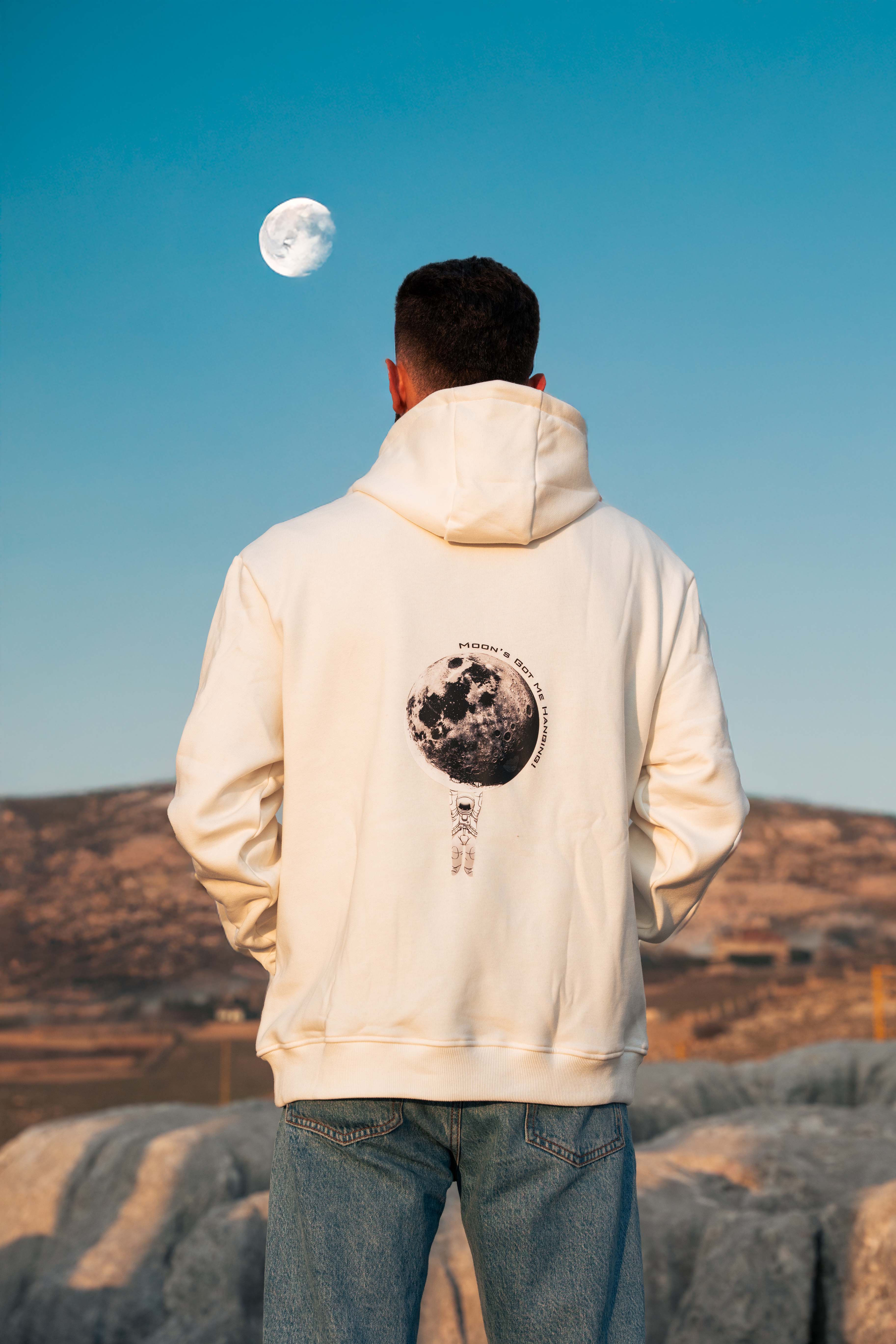 Relaxed fit hoodie off white - rocking - moon