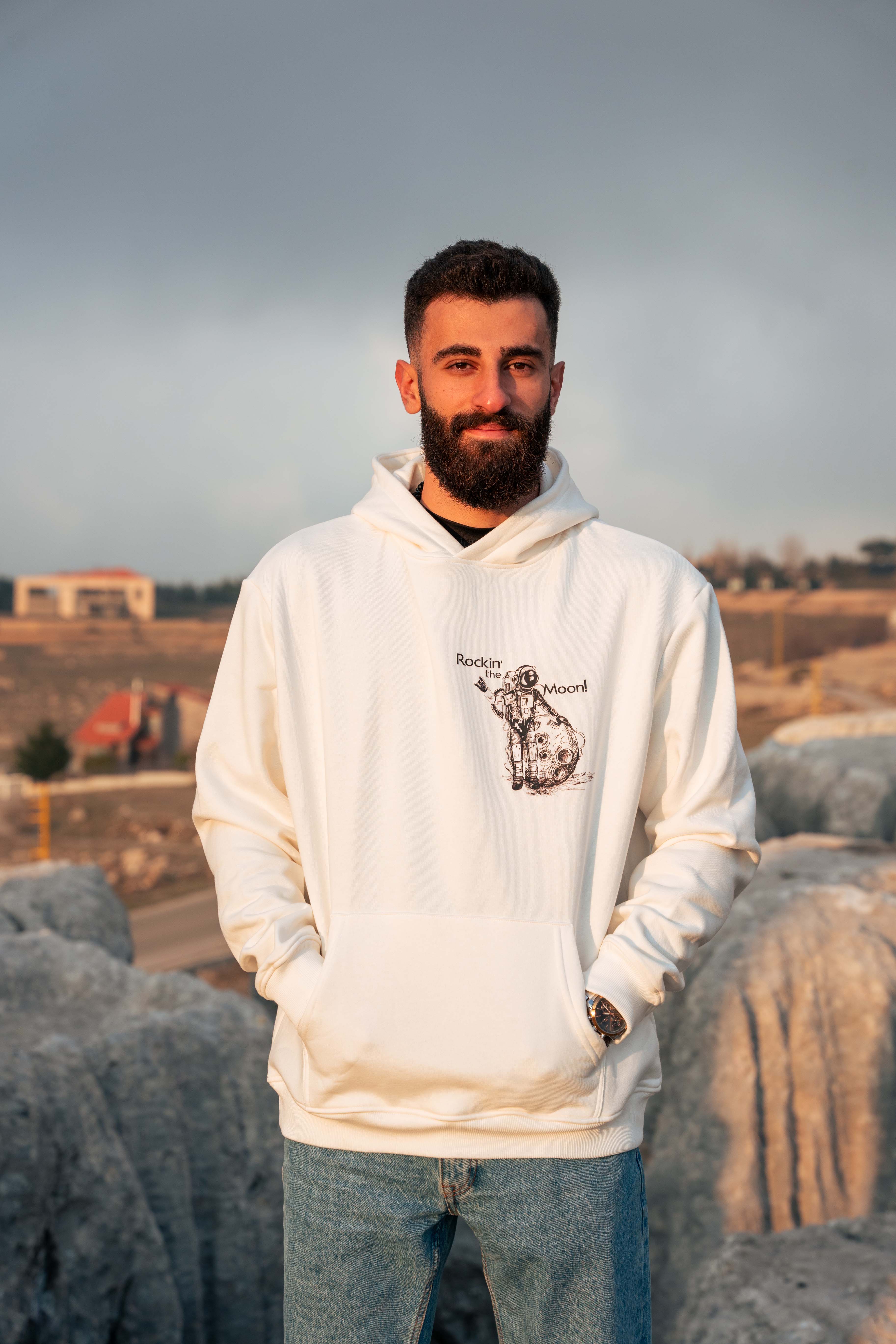 Relaxed fit hoodie off white - rocking - moon