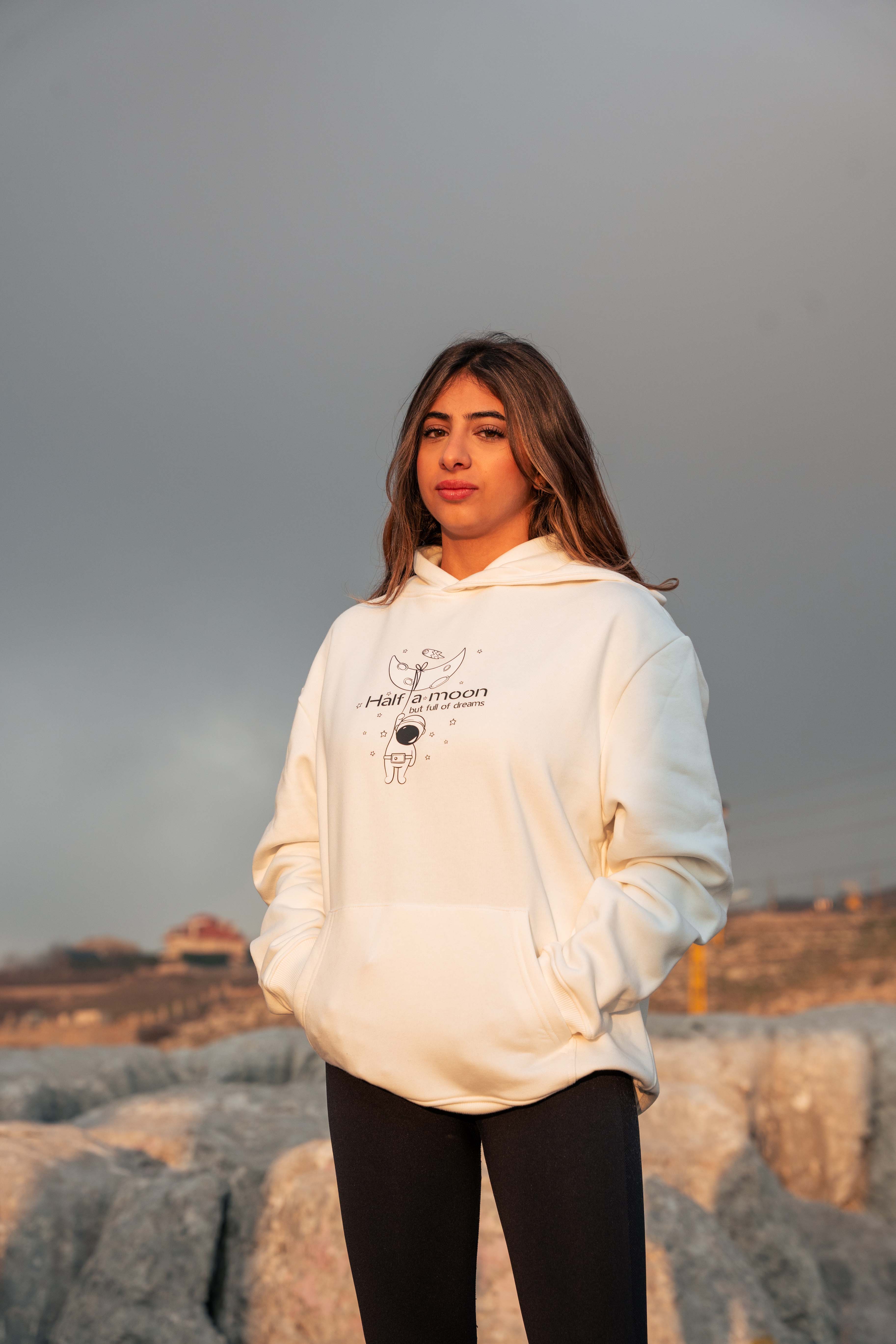 Relaxed fit hoodie off white - half-moon