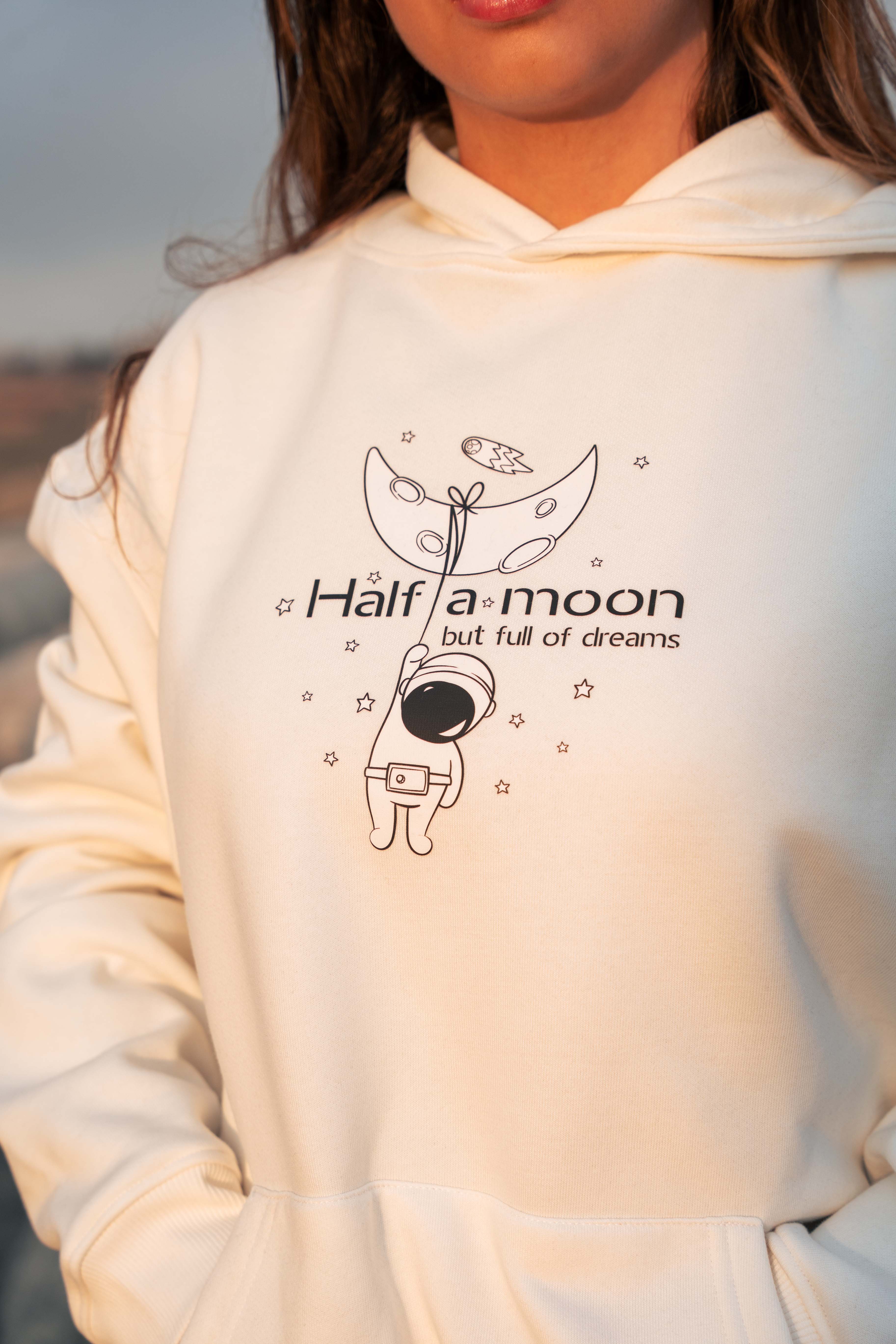 Relaxed fit hoodie off white - half-moon
